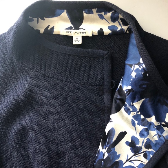 St. John Tops - St. John navy knit jacket floral accent size 16